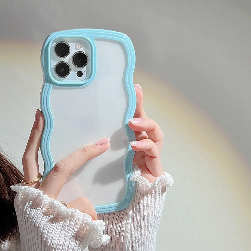 thumbnail image 1 of Funda de moda transparente suave con líneas onduladas rizadas para iPhone 15 14 13 Pro Max Plus, funda a prueba de golpes con airbag, accesorios para teléfono, 1 of 5