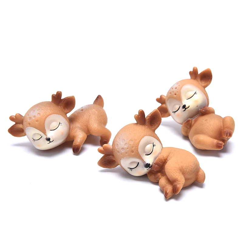 Cute 3D Sleeping Deer Figurines Toys Home Decor Resin Ornament Cake Topper Party Home Office Desktop Decoration Birthday Gifts