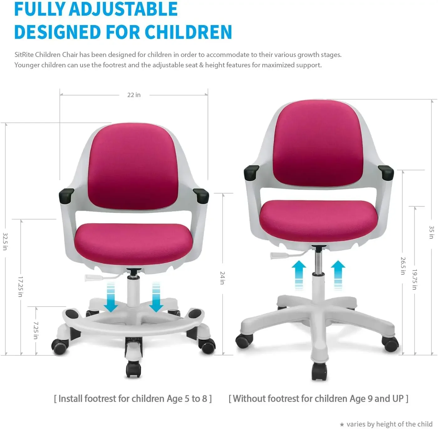 NEW-Kids Desk Chair, Ergonomic Design Desk Chair with Footrest, Height Adjustable Seat, Comfy Comfortable Cushion Computer Task