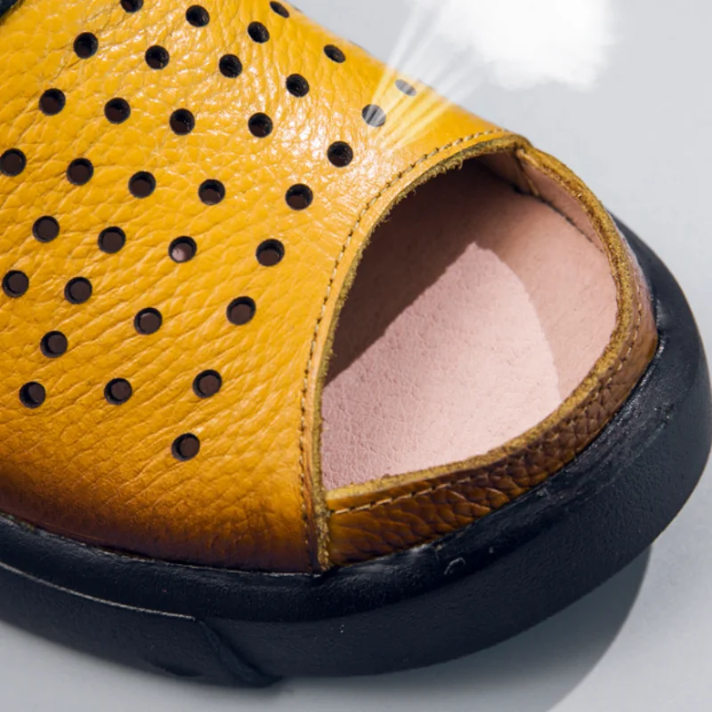 希少✨HOLY CRAP! ホーリークラップ カービング 本革 ウエッジサンダル ZXRYXGS Top Cowhide Hollow Fish Mouth Boots Roman Sandals