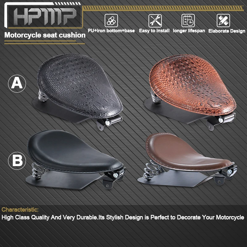 Motorcycle Solo Seat With 3" Springs - PU Leather For Harley Sportster Bobber Chopper Custom