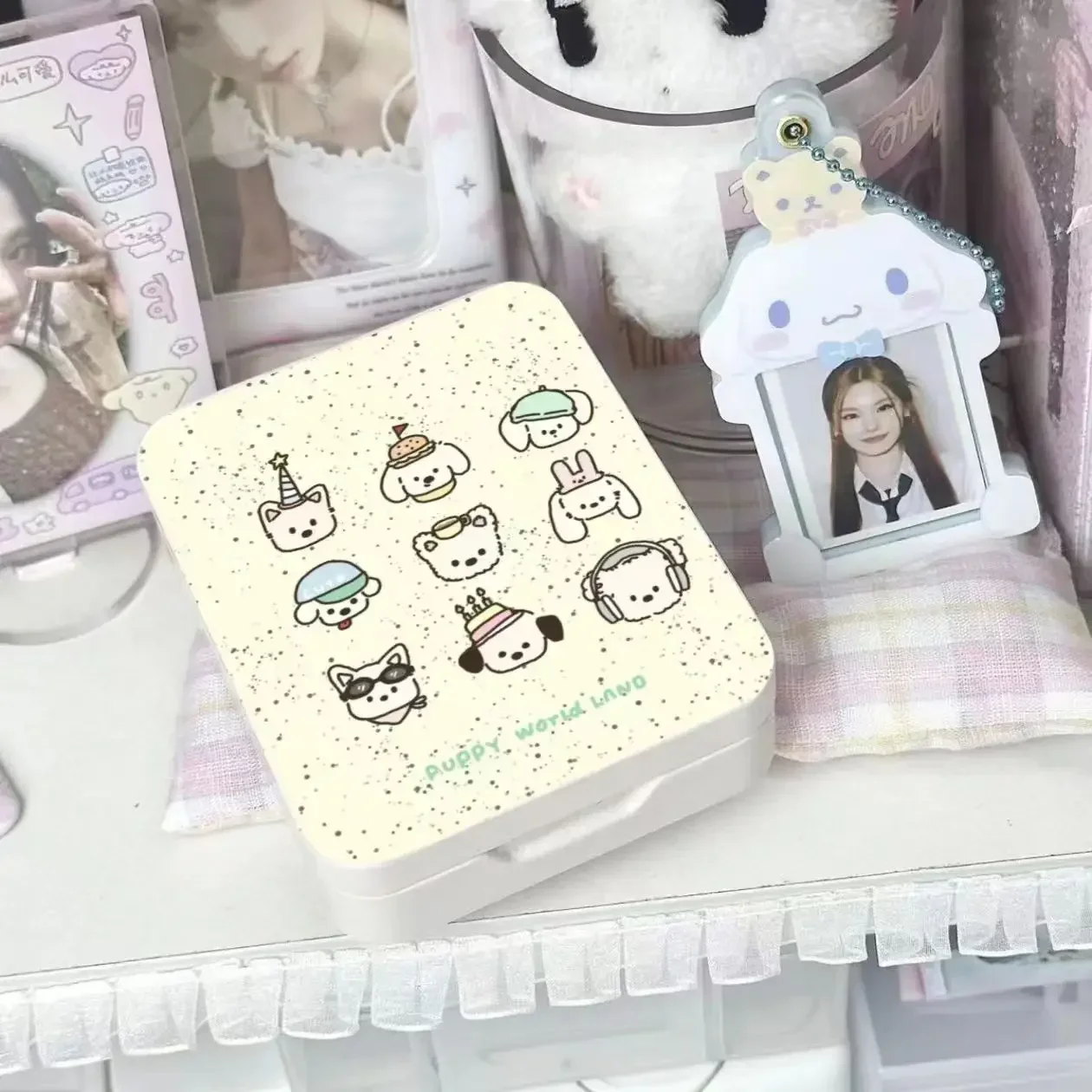 INS Cute Cartoon Cream Cat Dog Iron Box Girl Hairpin Photocard Sticker Dustproof Storage Box Kawaii Office Desktop Organizer 1Pc