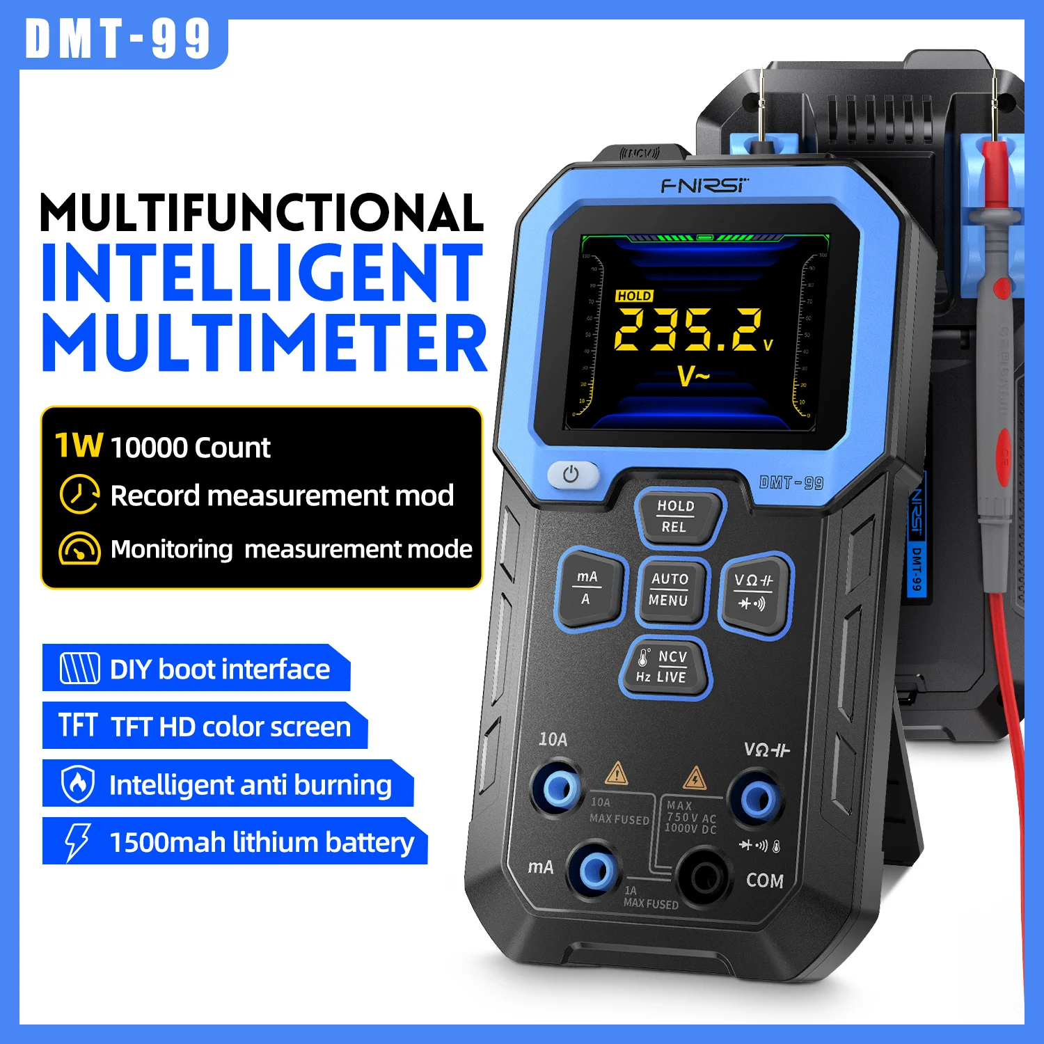 FNIRSI DMT 99 Digital Multimeter Professional Tester 9999 Counts 1000V 10A True RMS Automatic Range AC DC Ohmic Hertz Capacitor digital multimeter digital tester