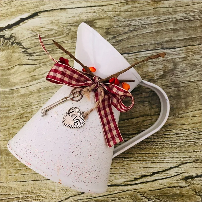 Flower Vase Bucket Bow Heart Pendant Can Farmhouse Rustic Jug For Centerpiecess Country Iron Pitcher Planter Jug-A Easy To Use 4
