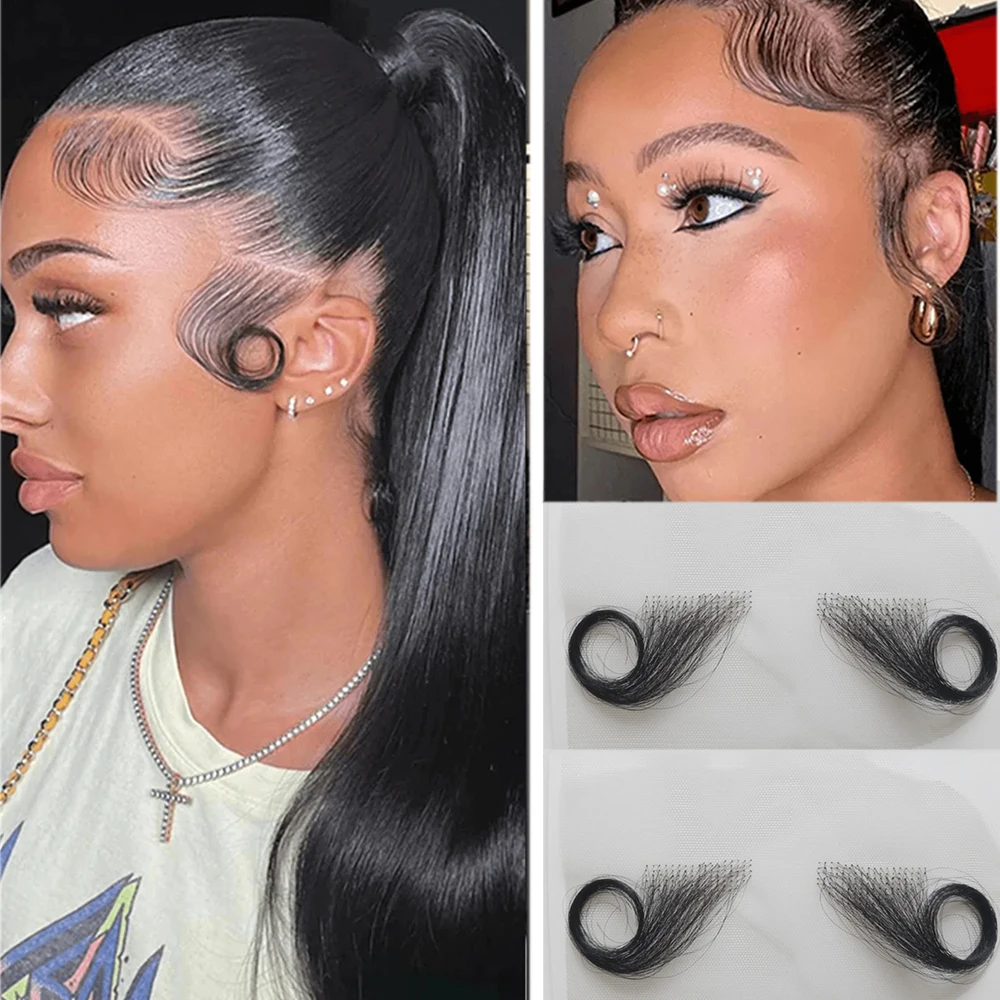 4Pcs HD Lace Baby Hair Stripes Human Hair Swiss Virgin HD Baby Edge Reusable More Natural Lace Edge Strips human hair bangs