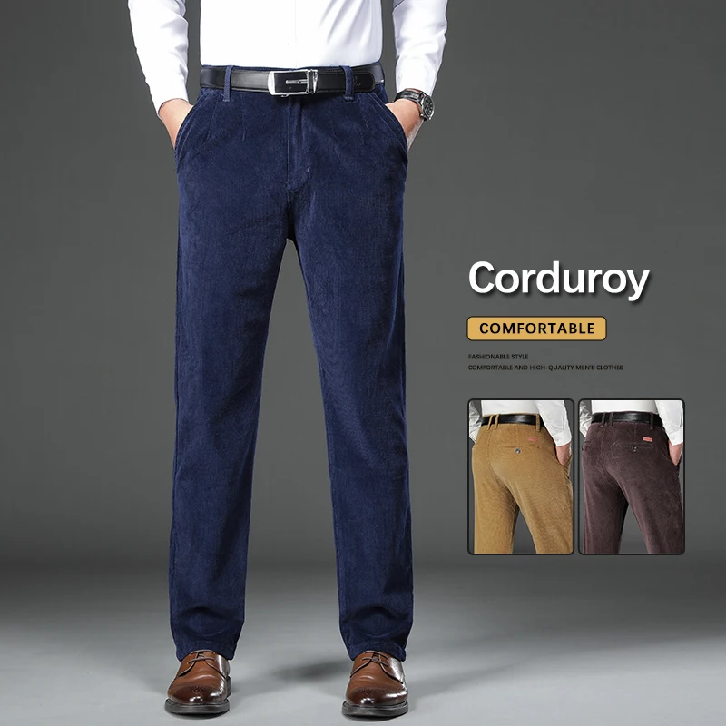 97% Baumwolle männer Cord Hosen Herbst Neue Dicke Dünne Gerade Business Büro Elastische Casual Hosen Männliche Kleidung