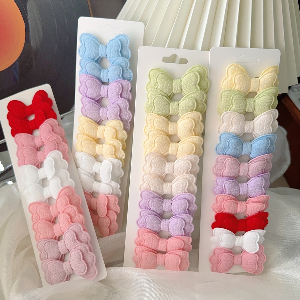 4/10Pcs Candy Colored Hair Clip Set for Girls Double Layered Bow Cute Bangs Hair Pin Cotton Safe Kids Baby Hair Accessories