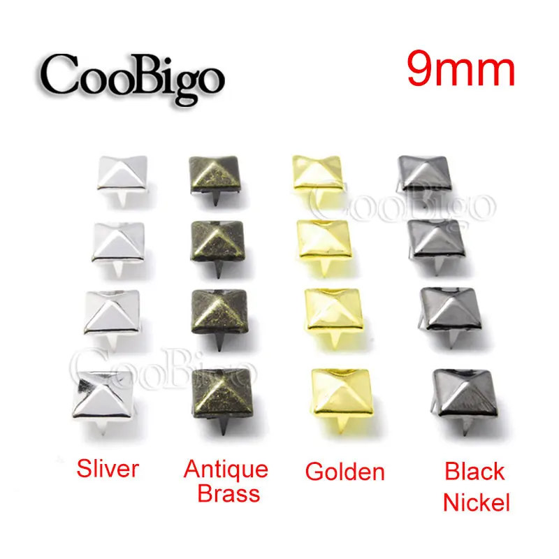 100pcs Spike Stud Rivet Pyramid Punk Rock Nailheads Leathercraft DIY Bracelets Clothes Bags Shoes Belt Apparel Accessories 9mm