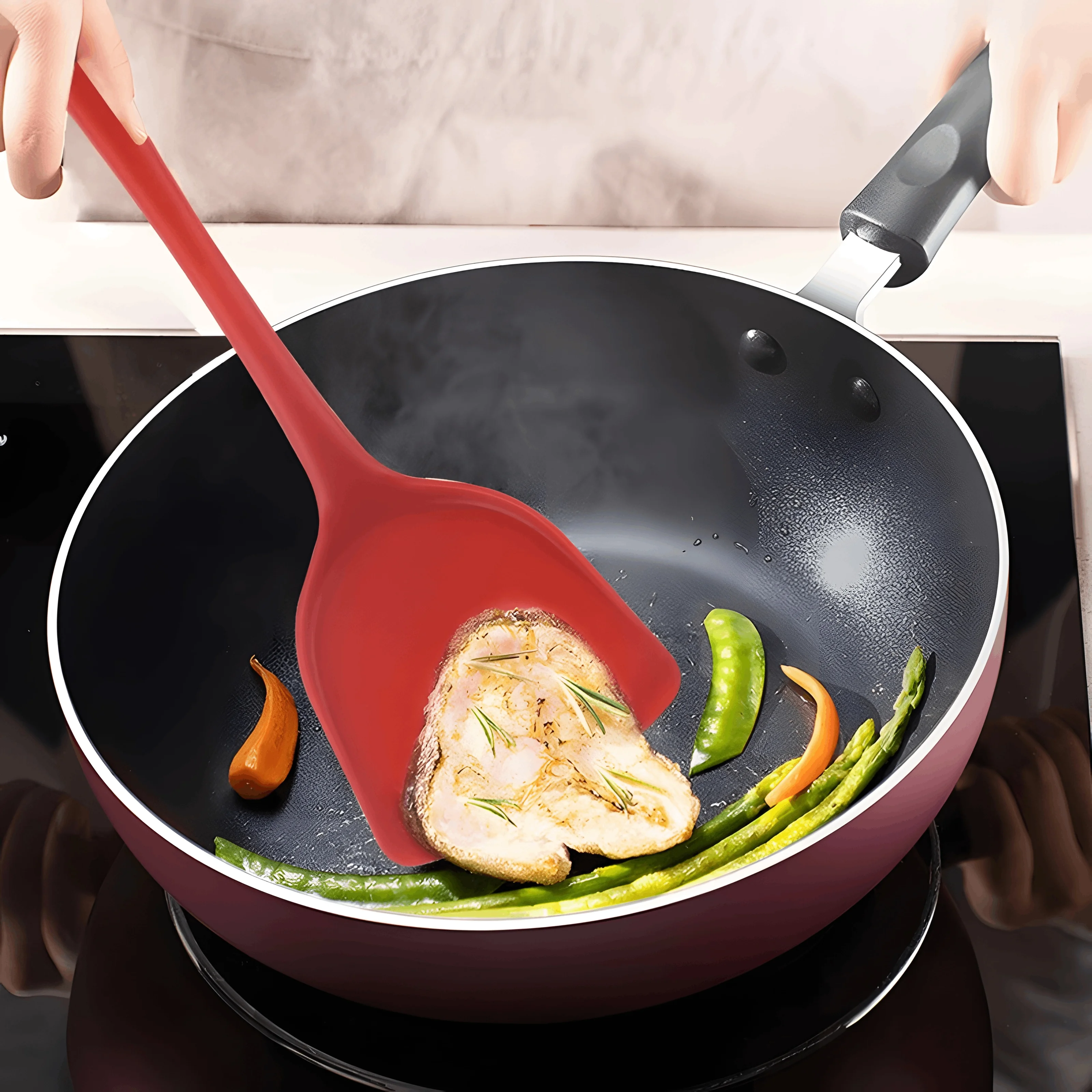 Thick silicone spatula, non stick pan, heat-resistant kitchenware, food grade lightweight wok, household cooking spatula