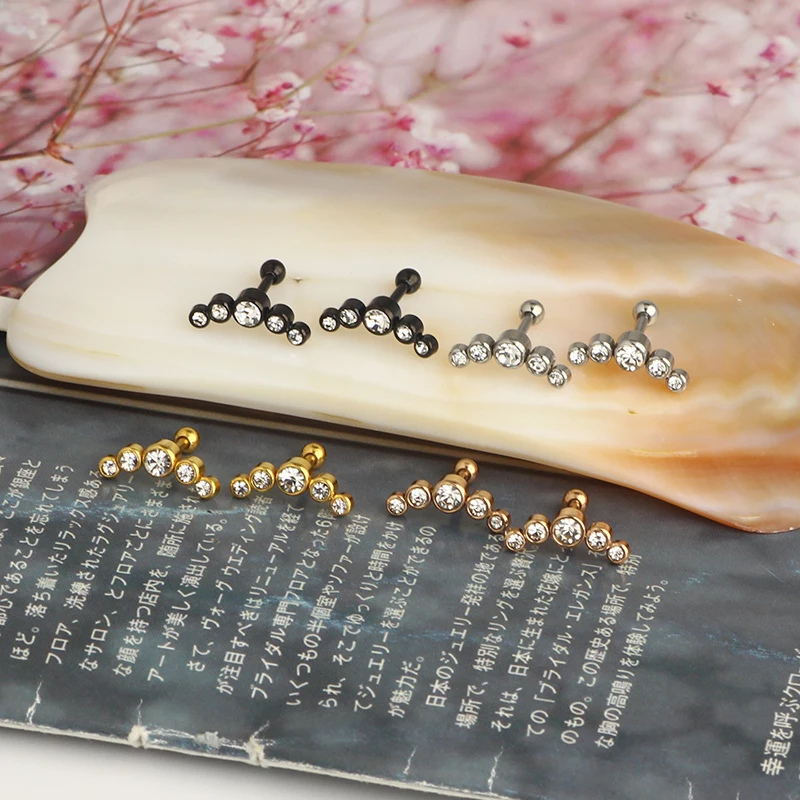 wholesales top quality cartilage earrings black silver gold tragus earrings daith ear bar for women men stainless steel small ea