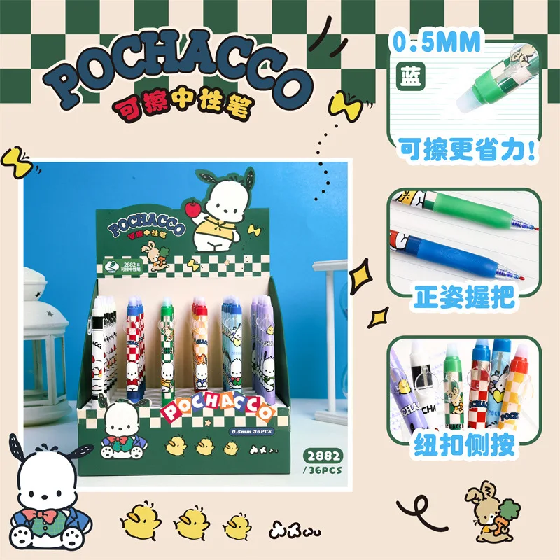 

36pcs Sanrio Blue Ink Erasable Gel Pens Pochacco Cartoon Anime Neutral Pen Student Supplies Stationery Wholesale