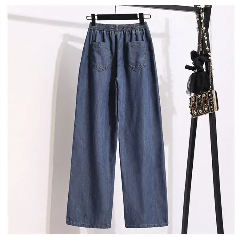 Ice Silk Straight Leg Jeans Women's Spring Summer Loose Fit Ultra Thin Long Pants Wide Leg Casual High Waist Zipper ket