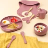 8/Pcs/Set Baby Food Feeding Tableware Sucker Bowl+Spoon+Fork Eating Dinnerware For Children Dishes Baby Bib Cup Baby Stuff 1