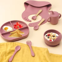 8/Pcs/Set Baby Food Feeding Tableware Sucker Bowl+Spoon+Fork Eating Dinnerware For Children Dishes Baby Bib Cup Baby Stuff 1