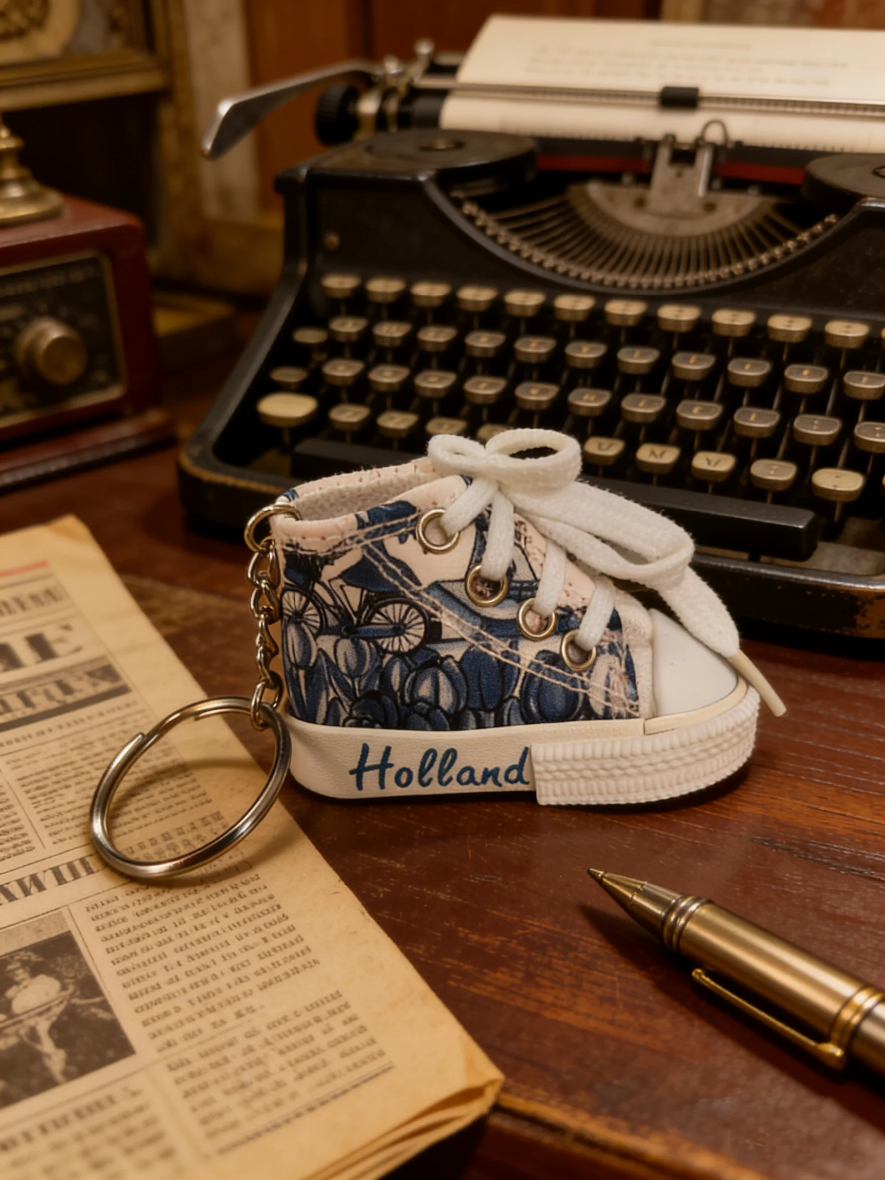 미니 스니커즈 키체인, 귀여운 캔버스 슈즈 가방 참, 튤립 자전거 프린트 키링, 가벼운 여행 기념품