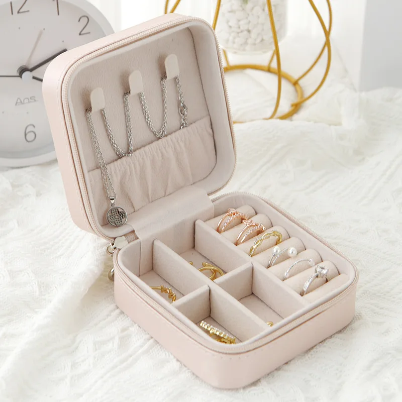 1 Stück einlagige Aufbewahrung sbox Damen Reise Leder Schmuck kästchen klassisch schwarz reinweiß Mode rosa Aufbewahrung sbox – Detail 6