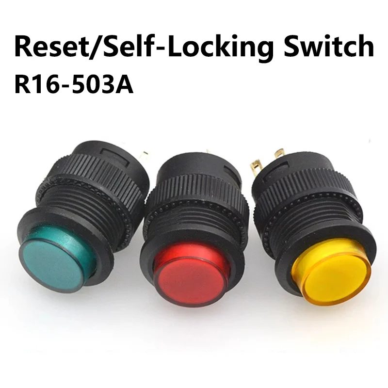 LED 푸시 단추 스위치 조그 리셋 자동 잠금 스위치 라운드, 조명 포함, 4 핀, 2 핀, 16mm, 3V R16-503AD R16-503BD, 5 개, 20 개, 100 개