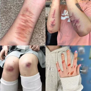 4 fogli di tatuaggi temporanei per bruciare ferite di Halloween per cosplay adesivi per tatuaggi cicatrici impermeabili inchiost