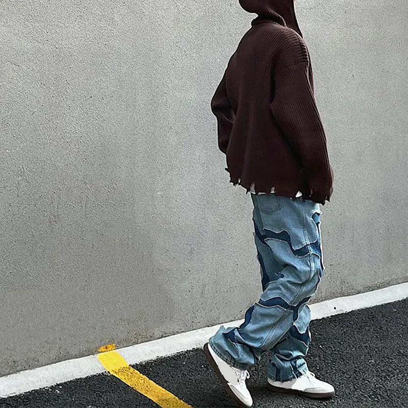 Description Picture 3 of itemPu Leather Baggy Patchwork Jeans Pants Men Thug Club Straight Men's Streetwear Autumn 2023 Oversize Unisex Cargo Trousers Man