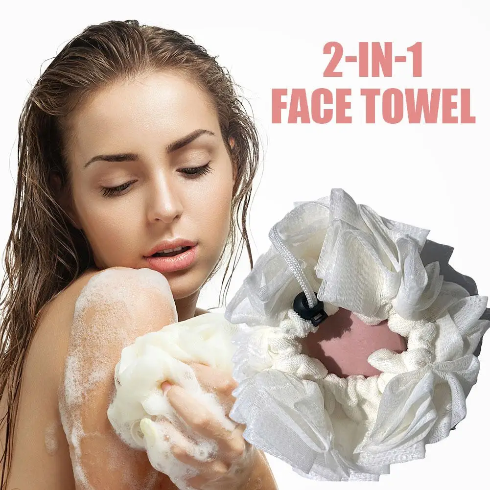 

2-in-1 Bath Loofah Sponge Travel Size Face Scrub With Towel Soft Dual Exfoliator Function Bath Drawstring Bath Towel Cotton N5t0
