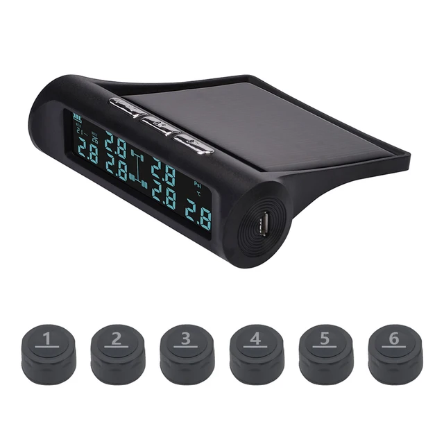 Azwamkue 車 RV トラック TPMS 6 輪センサー ソーラータイヤ空気圧監視 