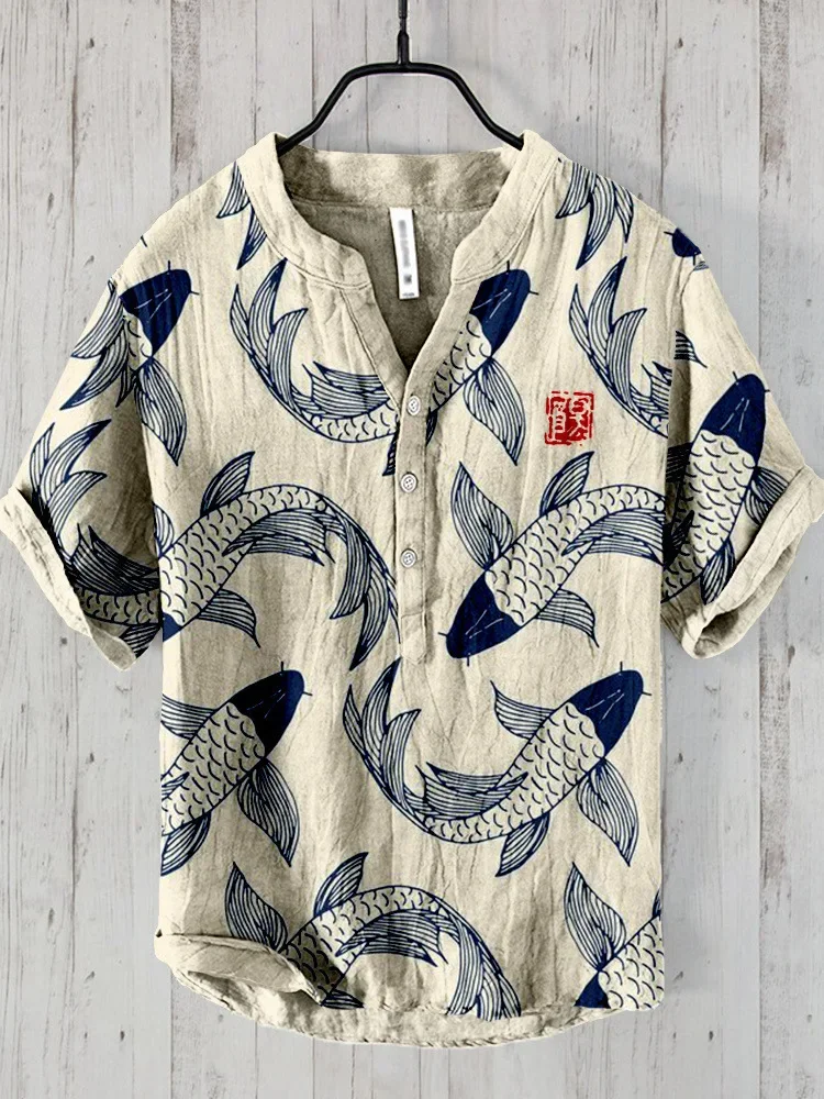 

Spring and summer men's and women's shirts independent station casual fish pattern Hawaiian style printed shirts men's tops