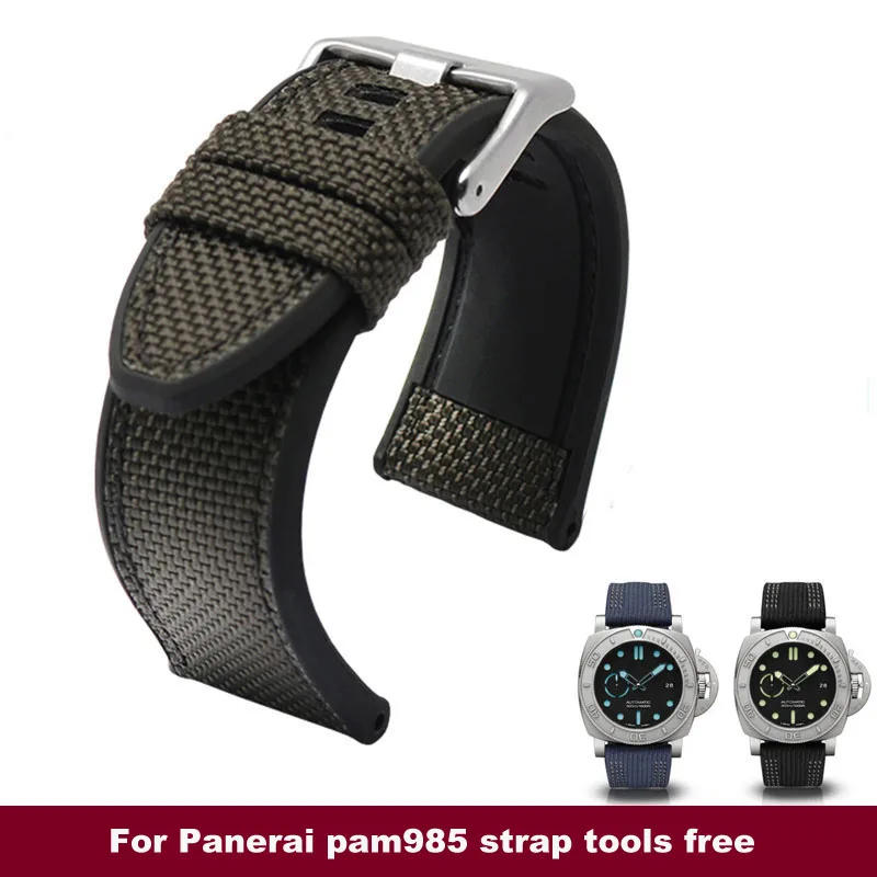 

Black Green Canvas Nylon fabric leather watch band Bracelet Buckle Clasp For Panerai PAM985 strap tools free 24mm 26mm 28mm