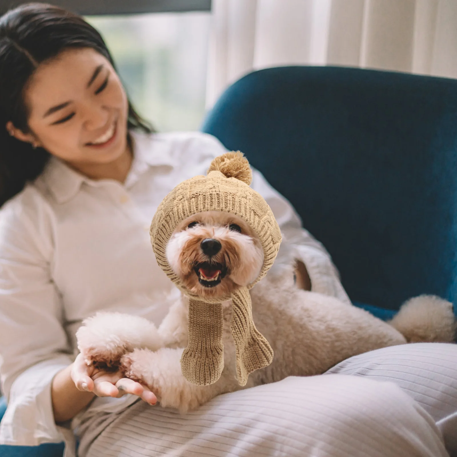 

Knitted Dog Winter Hat With Scarf Warm Dog Cap Knit Scarf Dog Small Hat Warm Pet Winter Hat Pet Dress Headdress Pet Headgear