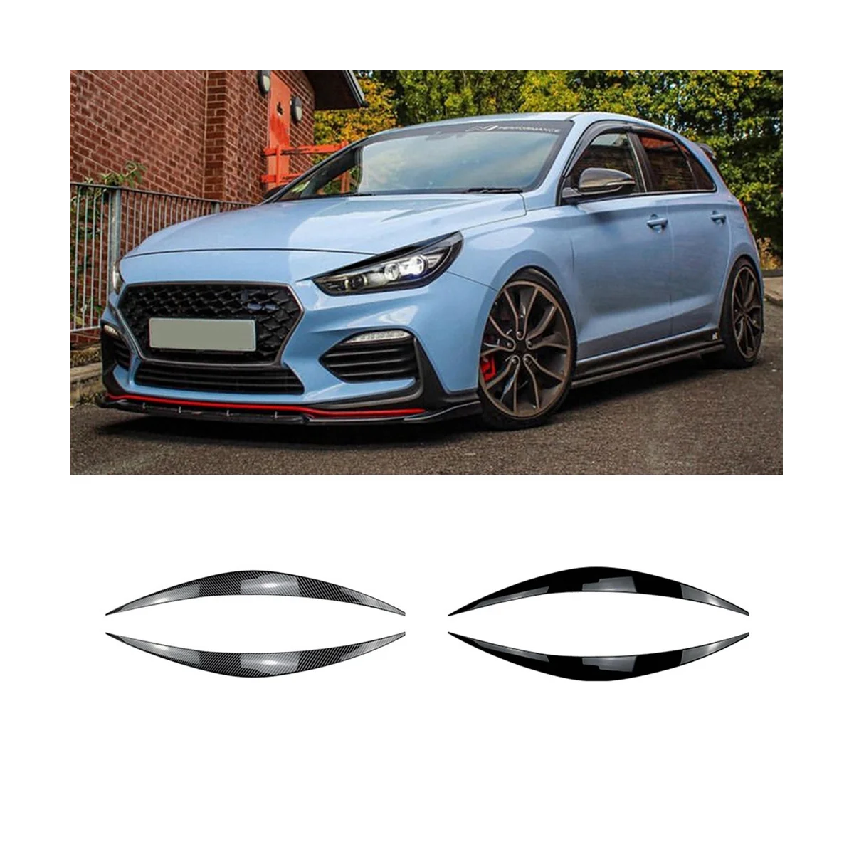 Per Hyundai I30 I30N Mk3 2017-2019 Nero Lucido Copertura Del Faro Anteriore Guarnizione Striscia Copertura Del Sopracciglio Trim Sticker
