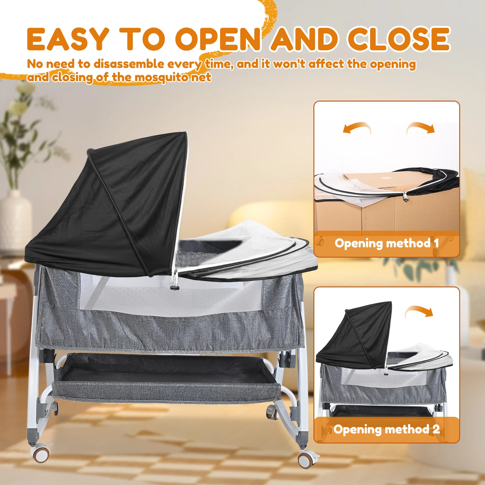 Bassinet Mosquito Net with Zipper Breathable and Dense Honeycomb Mesh Bassinet Cover Crib Netting Mesh Mosquito and Pet Proof