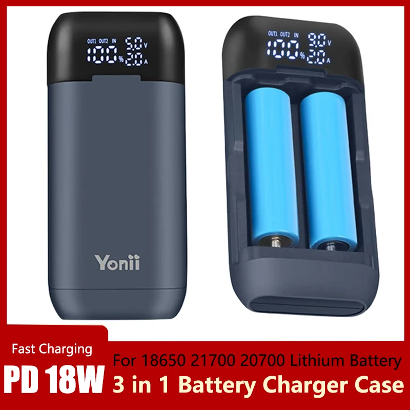 DIY Power Bank Case 18650 Battery Charger Storage Box USB C PD 18W Fast Charging Case for 18650 20700 21700 Lithium Batteries