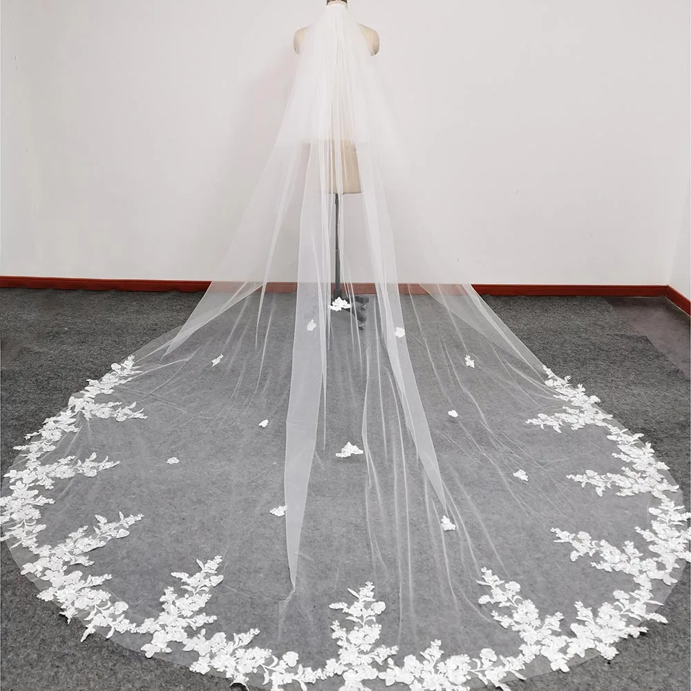 

Real Photos Long Lace Wedding Veil with Blusher 2 Tiers 3.5 Meters Bridal Veil with Comb Bride Veil Wedding Accessories
