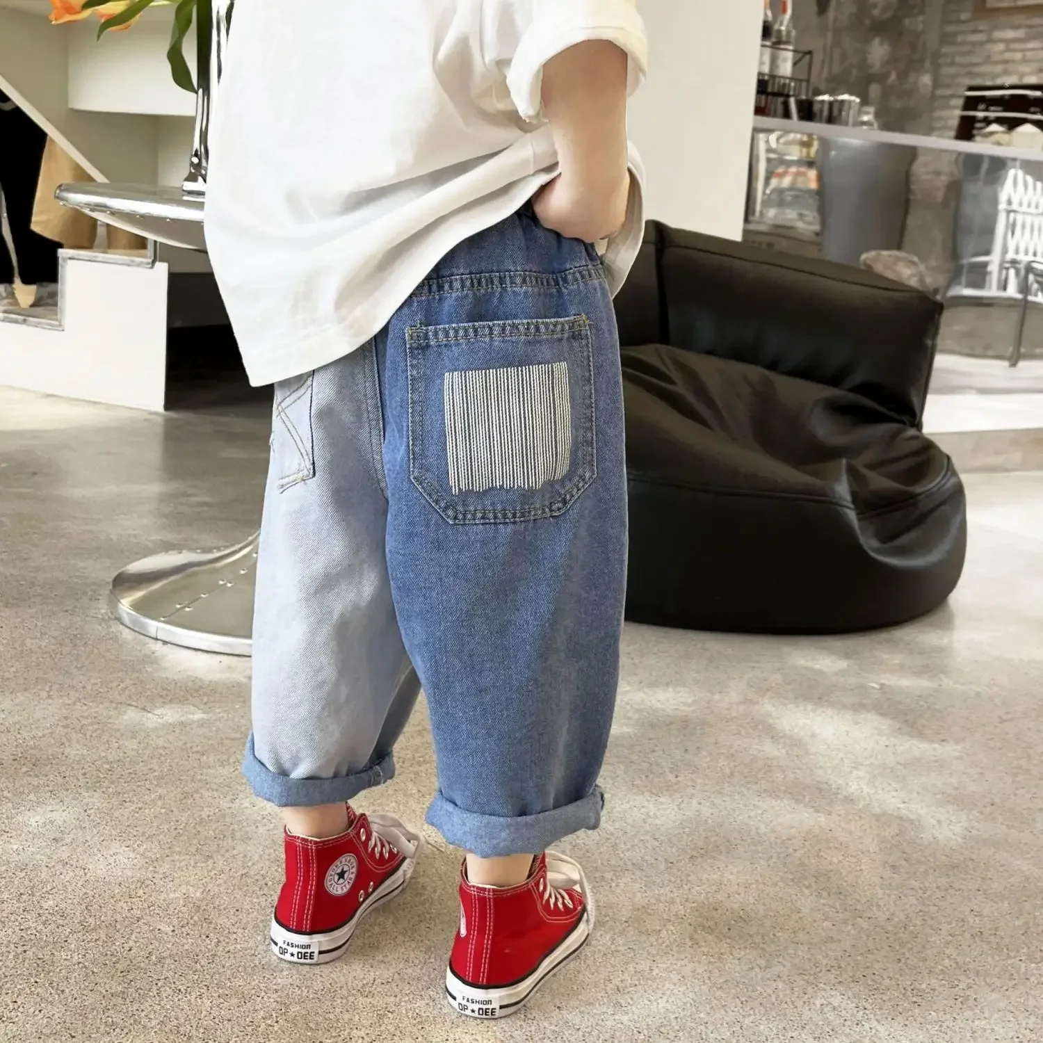 90-140 Cm Girl Boys PATCHWORK Loose Pants Jeans New Spring Autumn Children's Baby Casual Pants for Kids Outwear Clothes