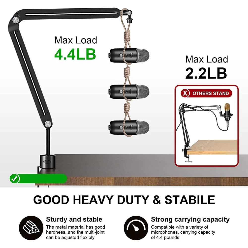 Microphone Stand For HyperX SoloCast Desk Adjustable Compact Mic Suspension Boom Scissor Arm Stand For Razer Seiren X Blue Yeti