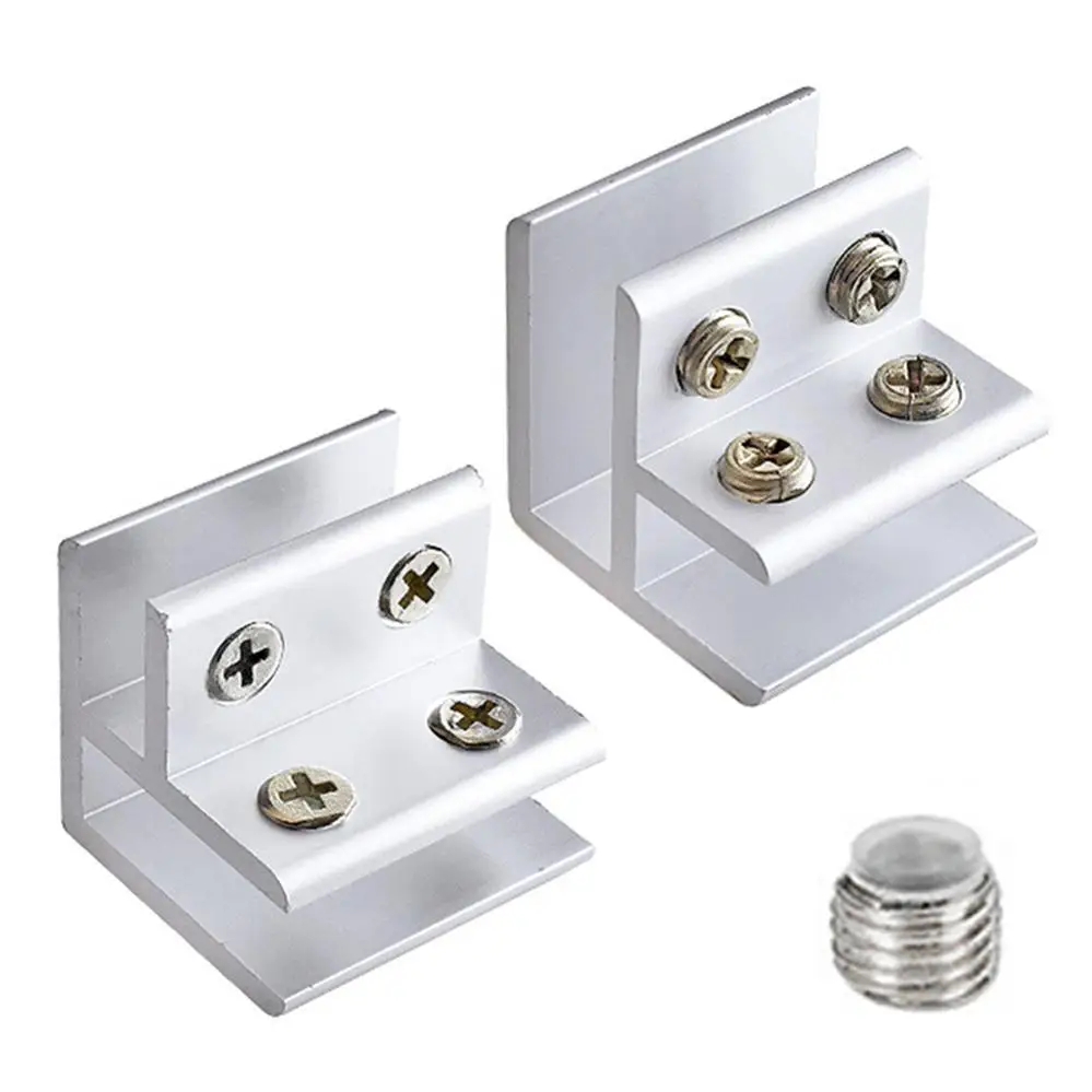 Cabinet Backplates 90 Degree Glass Clip Adjustable Aluminum Alloy Glass Support Bracket 2 Sides for Display Cabinets