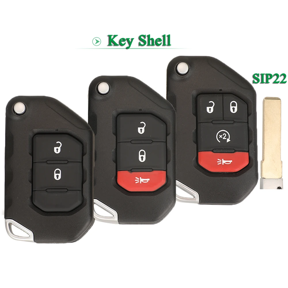 

jingyuqin 2/3/4 Buttons For Jeep Wrangler Gladiator 2018 2019 2020 Flip Remote Car Key Case Shell SIP22 Blade FOB OHT1130261