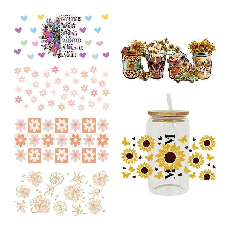 UV DTF Transfer Sticker Flowers 16oz Libbey Glasses Wraps Bottles Cup Can DIY Waterproof Decals D9452 dtf transfer sticker