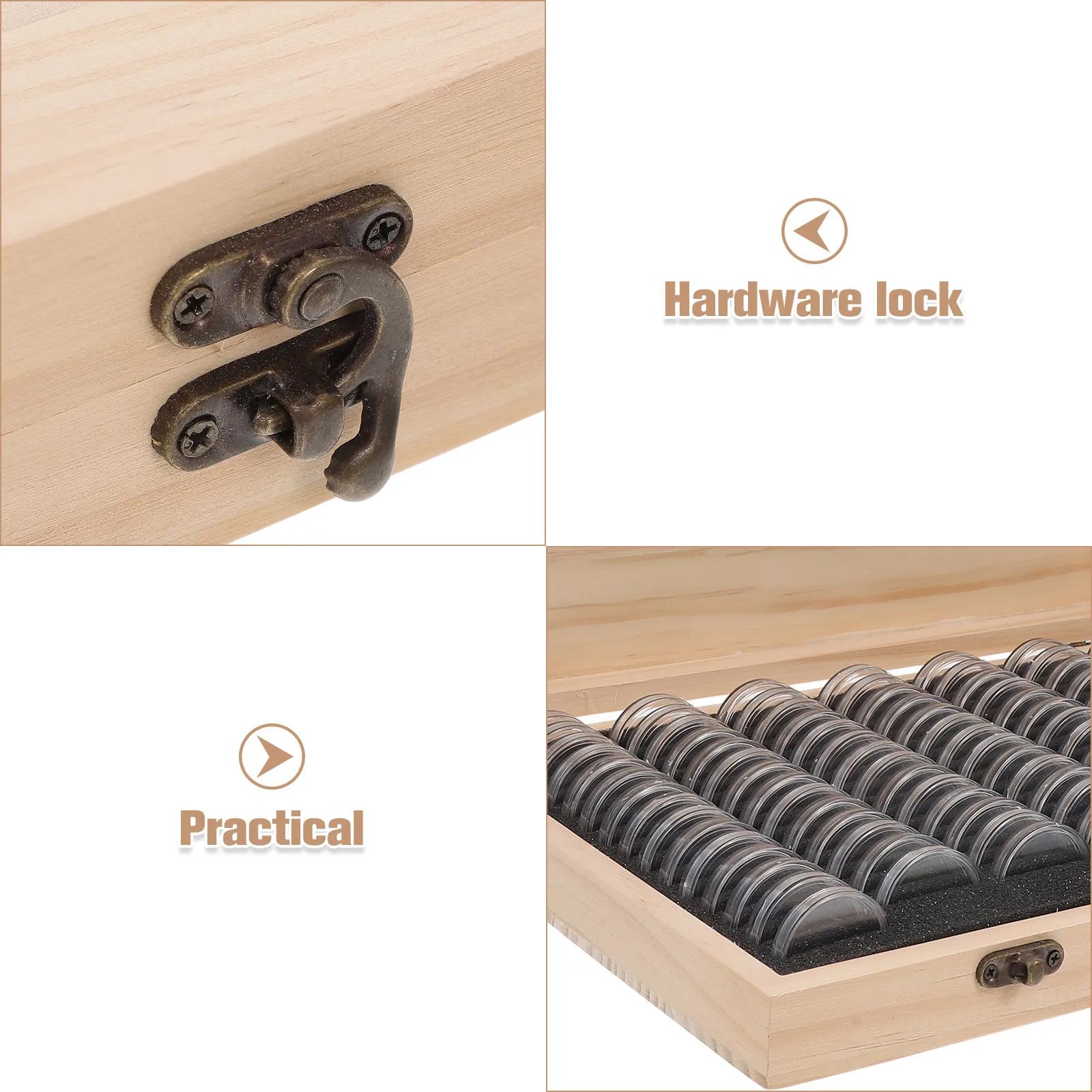 나무 동전 수집 케이스 100개 수납 가능 조절 가능한 링 안전 잠금 동전, 메달, 배지 전시 및 보관에 이상적