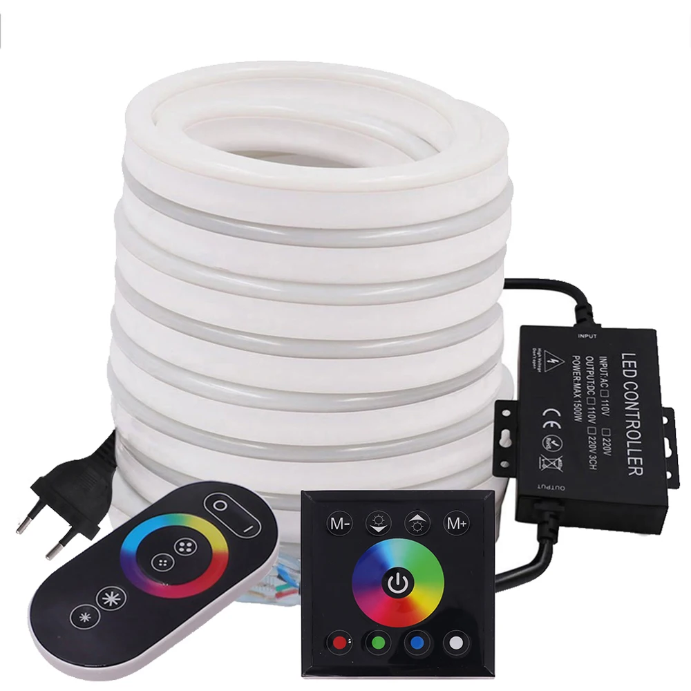220V WiFi Neon Light Flexible LED RGB Strip Bluetooth with Remote Touch Control Waterproof Strip Rope for Decoration EU Plug