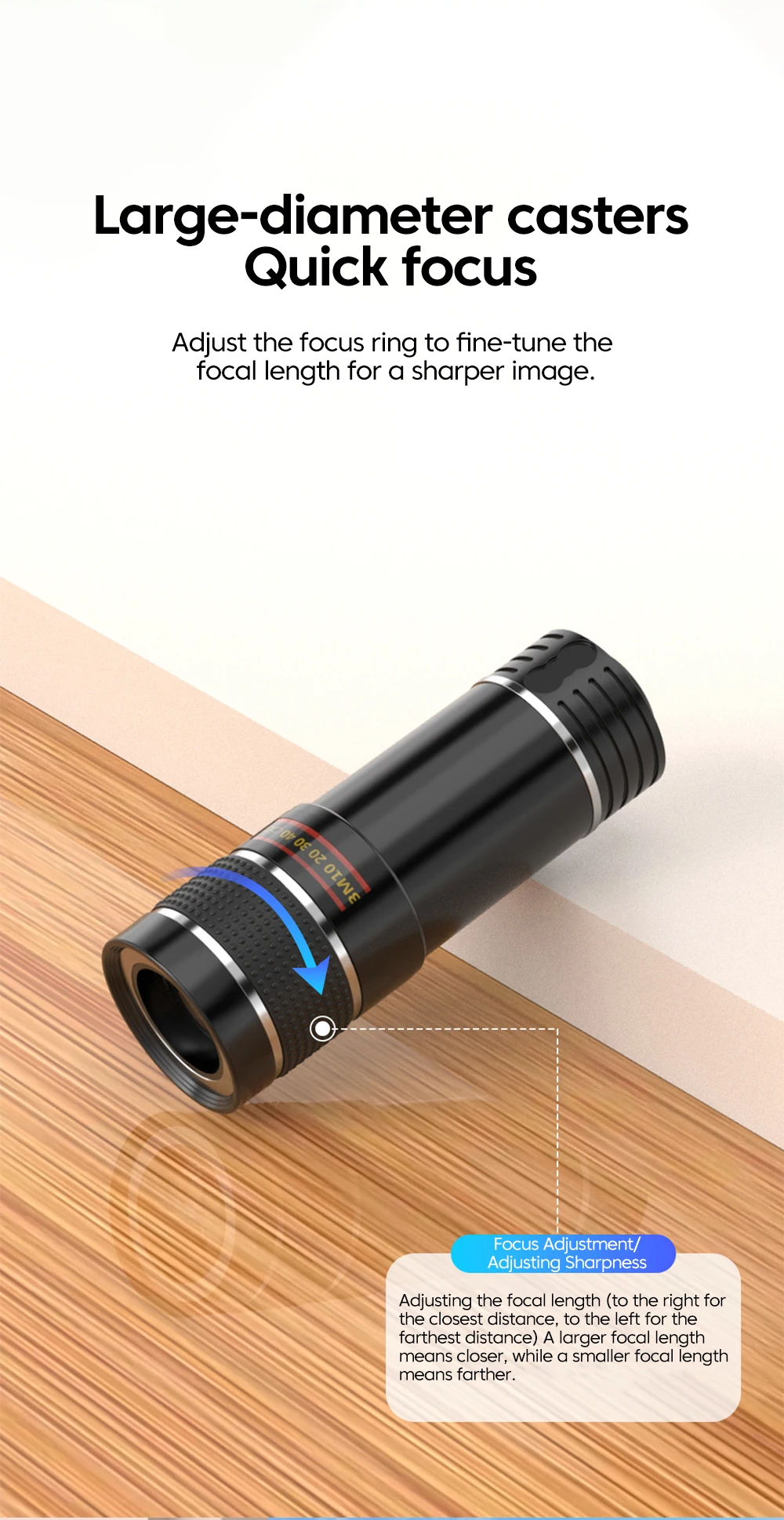 20x Mobile Phone Telephoto Lens Portable Adjustable Focal Length External Camera Cellphone Universal Clip-on Shooting Accessorie