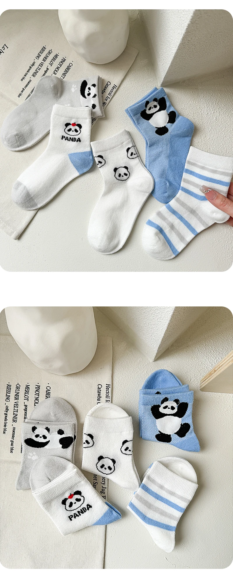 5 Paar süße Cartoon-Kindersocken mit Panda-Design, Crew-Knöchelsocken, atmungsaktive, weiche Jungensocken für den täglichen Gebrauch – Detail 3