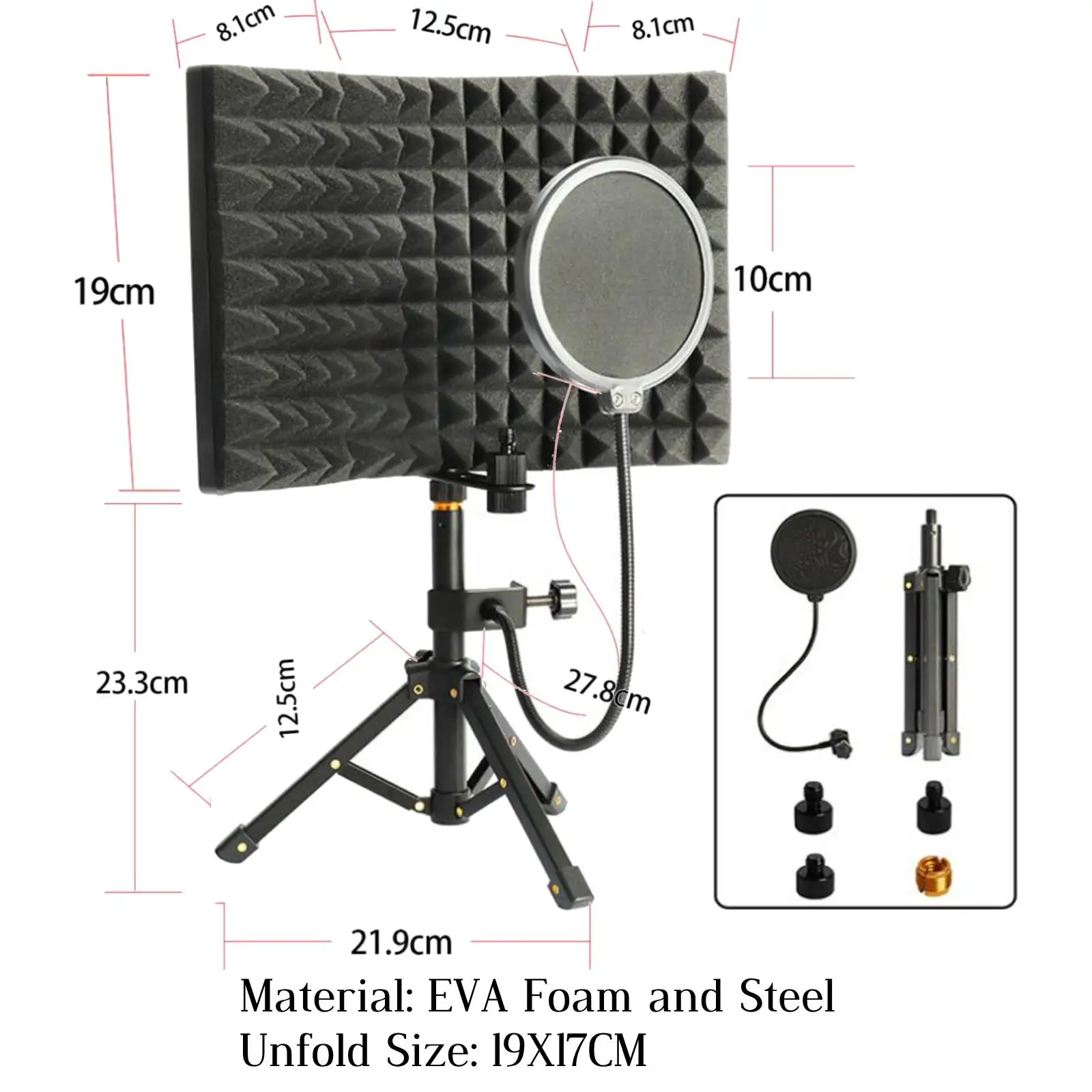 Cabina Vocale Portatile BXI Per Registrazione - Studio Podcast Pieghevole, Schiuma Fonoassorbente 5cm, Compatibile Con Microfoni USB E Smartphone - Foto 10