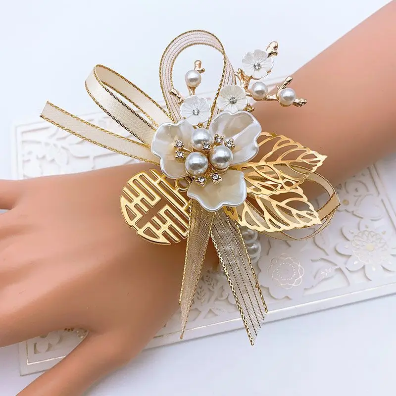 Wrist Corsage Wedding Bracelet for Bridesmaid Burgundy Silk Wrist Corsage Bridesmaid Sisters Hand Flowers Men Boutonniere