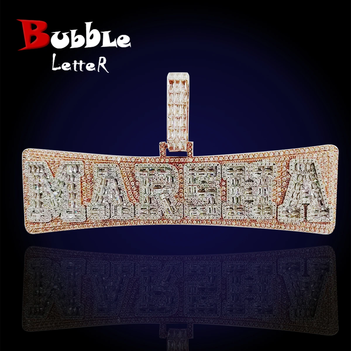 

Bubble Letter Baguette Chunky Custom Name Necklace for Men Iced Out Pendant Real Gold Plated Hip Hop Rock Fashion Jewelry