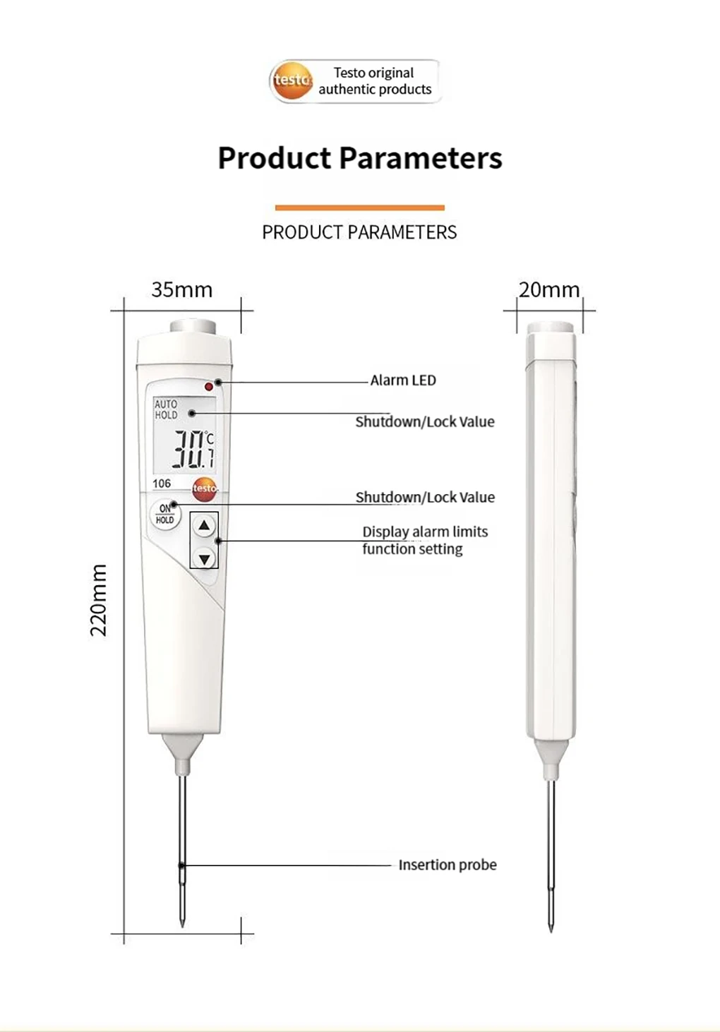Testo 106 Digital Food Thermometer High Precision Waterproof Kitchen BBQ Thermom
