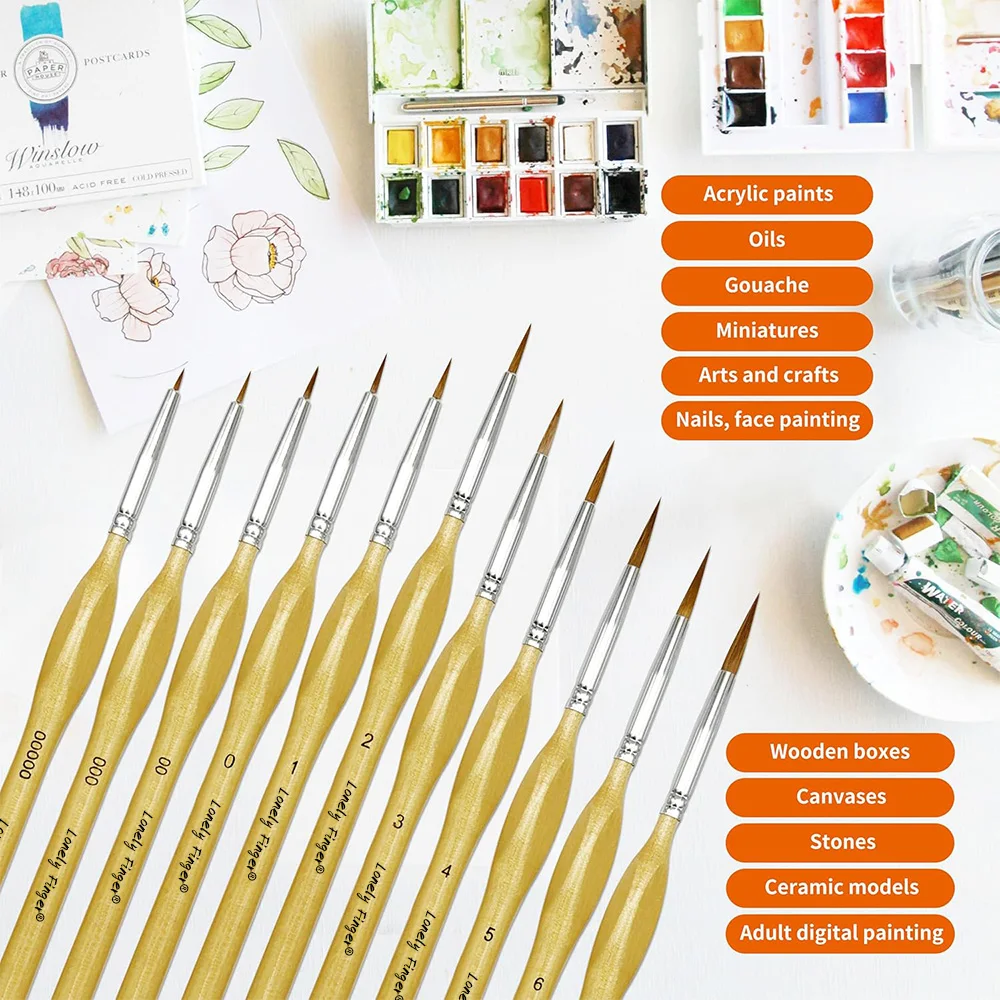 11pcs Professional Fine Detail Paint Brushes Set with Ergonomic Handle Nylon Miniature Painting Brushes for Acrylic Watercolor 6