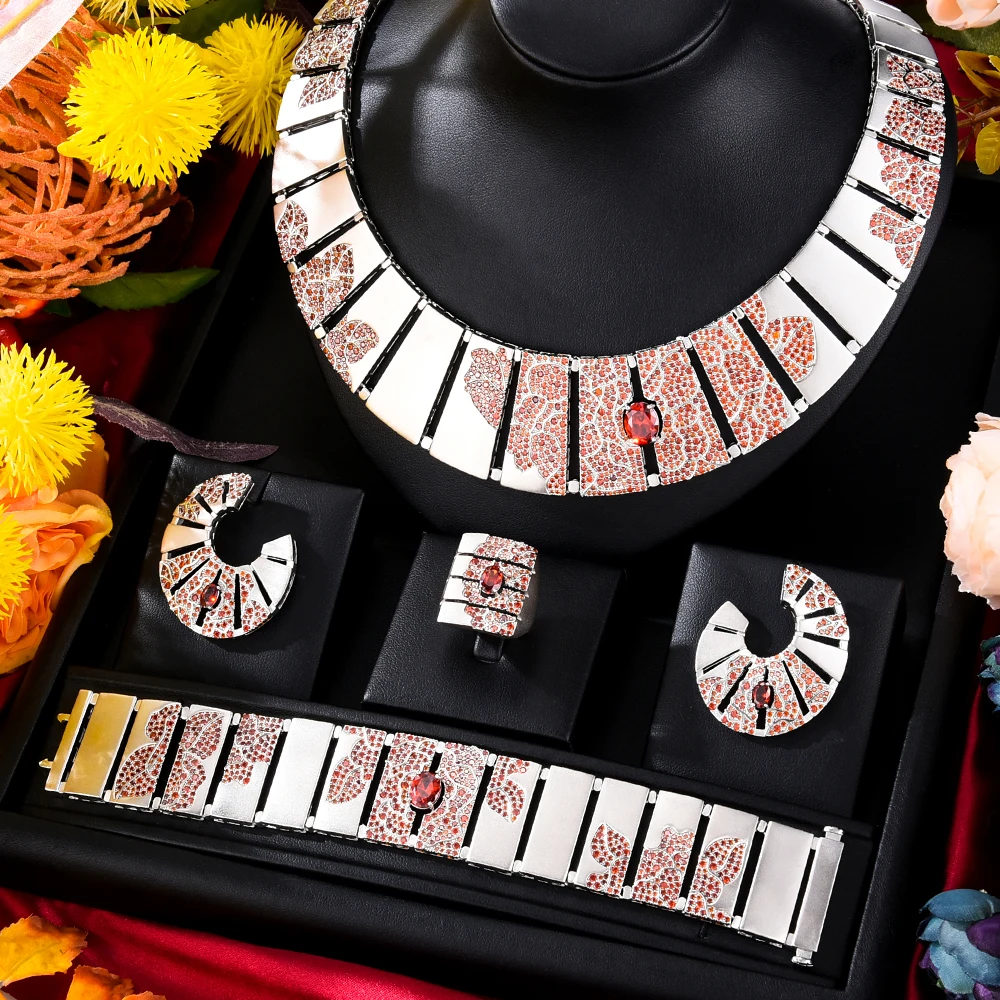 

Missvikki Famous Brand 4PCS Luxury African Jewelry Set For Women Wedding Party Zircon Crystal Indian Dubai Bridal Jewelry Sets