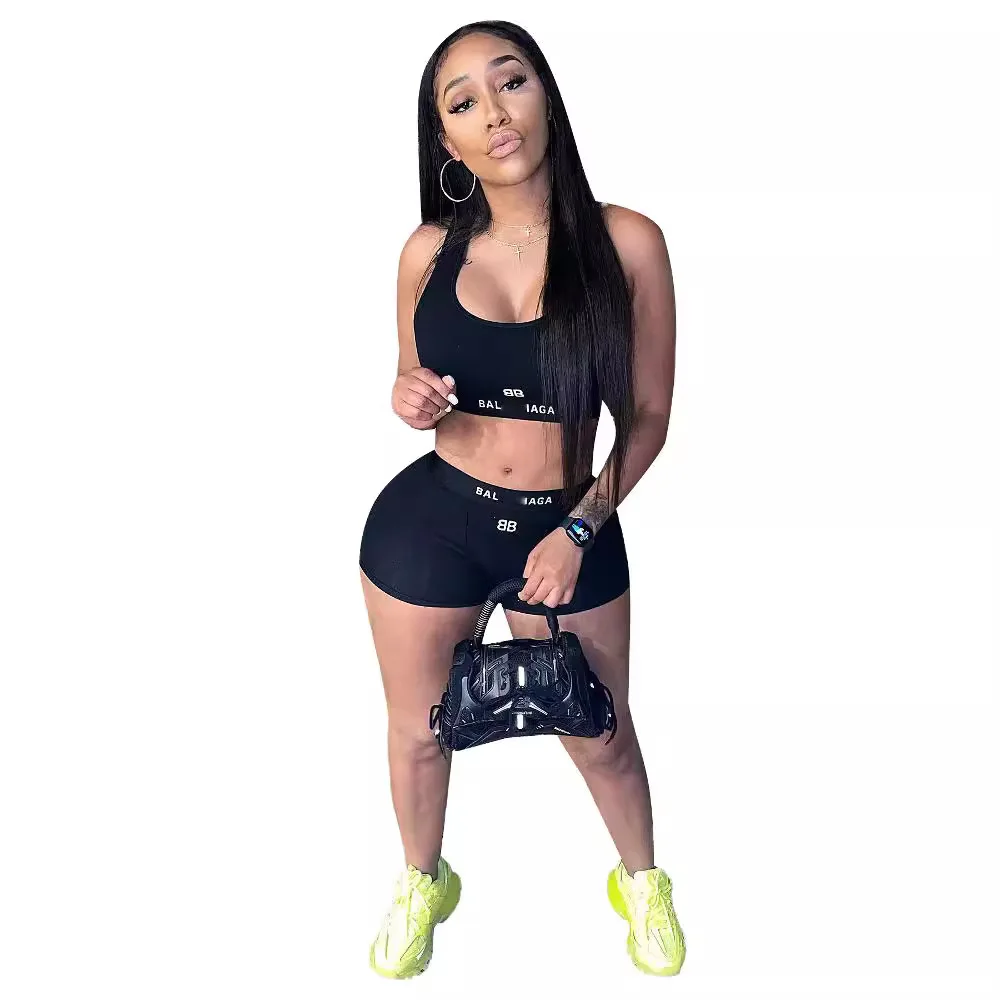 New Tank Top Shorts Sports Set Women's Summer Fashion Fashion Brand Embroidered Pattern
