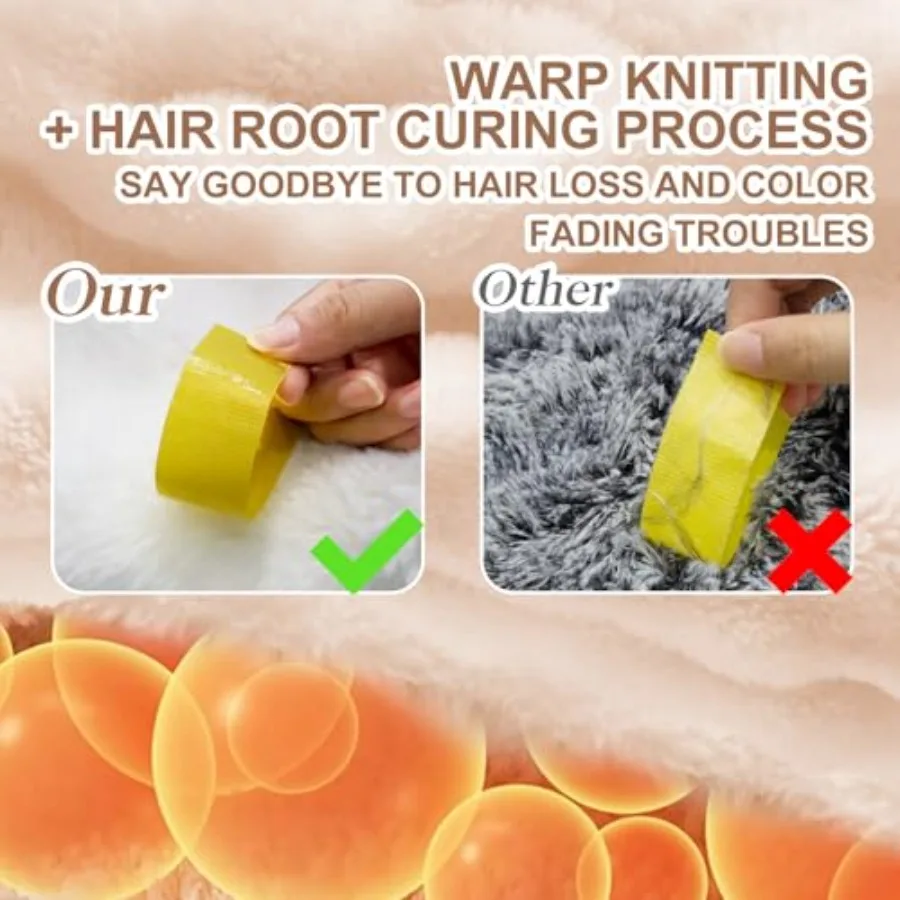 Faux Fur Light Camel Throw Blanket for Couch Super Soft Heavy Fluffy Thick Bubble Throw Blankets for Bed Bedroom Living Room Fa