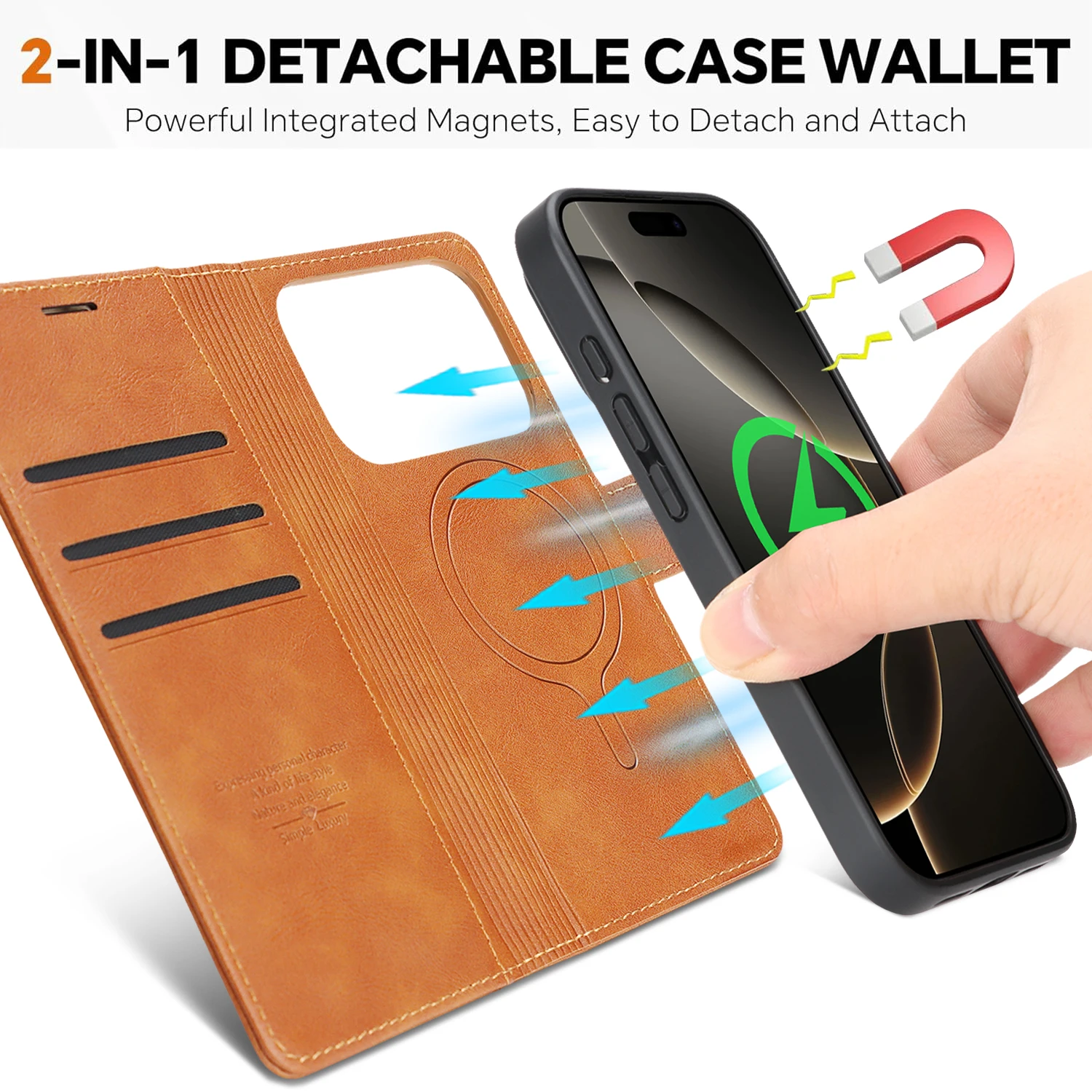 Luxurious 2-in-1 Detachable Wallet Case with Wireless Charging Compatibility - Premium Faux Leather Flip Design